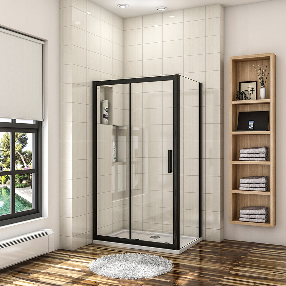 150x76CM Sliding Black Shower Enclosure 8MM NANO Glass Door Side Panel ...