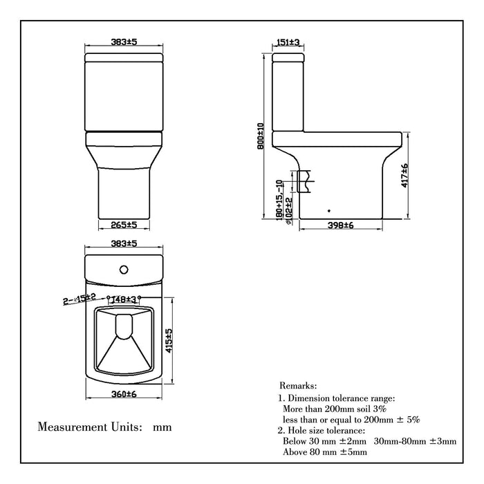 AICA Bathroom Ceramic Close Coupled Toilet White Soft Close Seat Dual Flush Square  WC