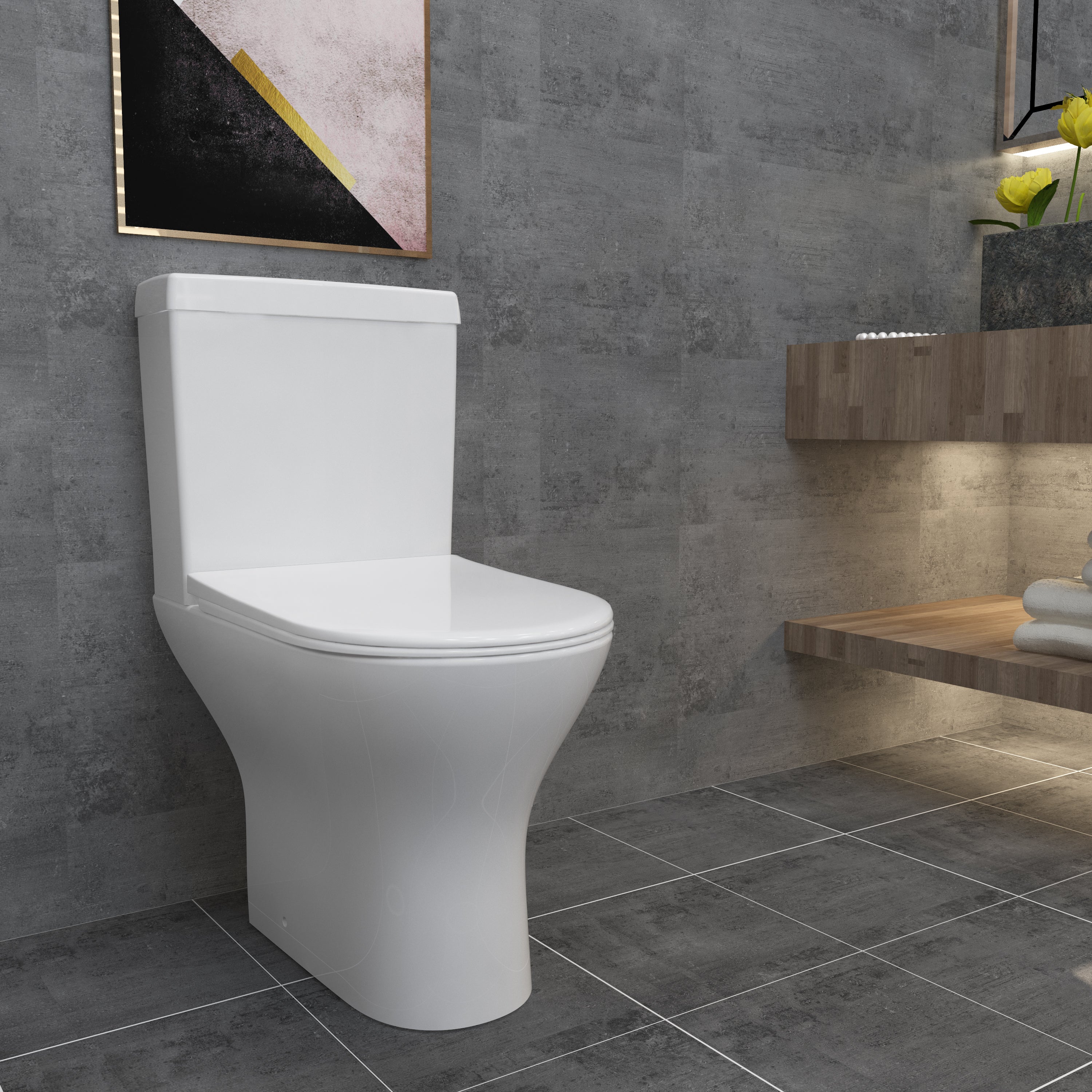 AICA Modern Close Coupled Toilet Short Projection Soft Close Seat