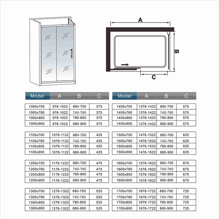 8mm EASY CLEAN Tempered Glass Sliding Shower Door + Side Panel 195cm