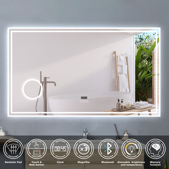 AICA Bathrooms Bathroom LED Mirror with Bluetooth and 3x Magnifier,3 LED Colors,Memory FunctionAnti-fog,Adjustable Temperature and Brightness