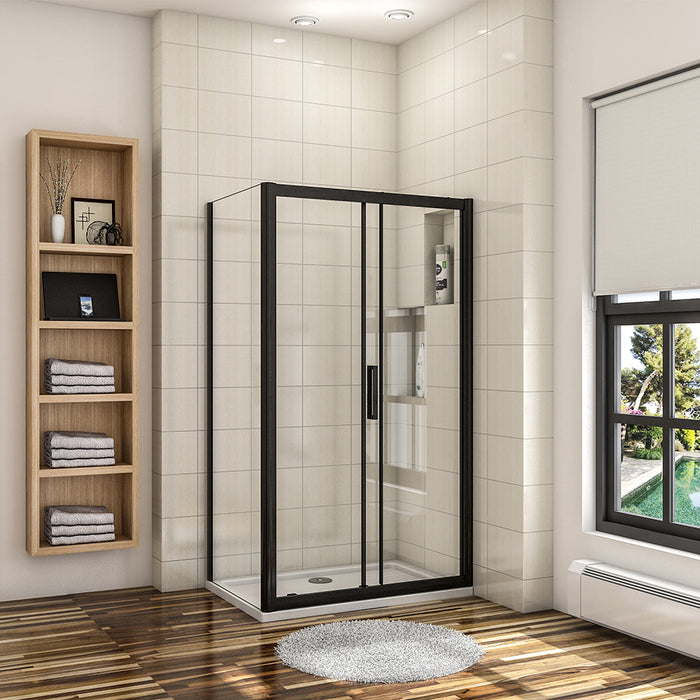 AICA-Sliding-Shower-Enclosure-Black-Frame-8mm-Glass-Cubicle-170x90CM-2