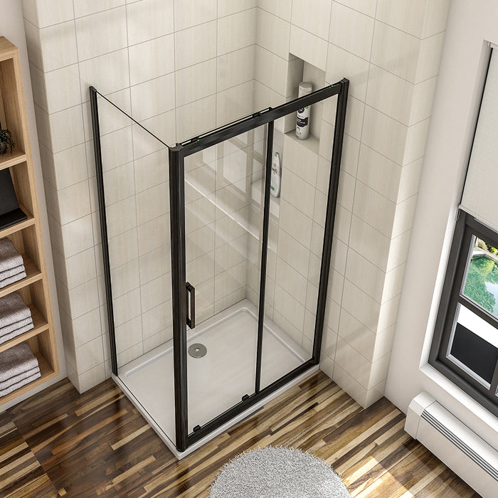 AICA-Sliding-Shower-Enclosure-Black-Frame-8mm-Glass-Cubicle-170x90CM-3