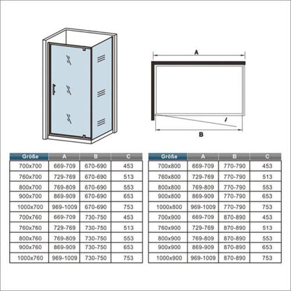 AICA-Bathroom-90x80CM Pivot Shower Enclosure Glass Double Side Panel-4
