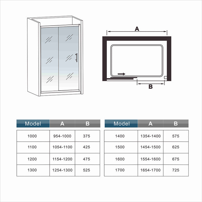 Sliding Shower Door 8mm EASY CLEAN Tempered Glass+Tray