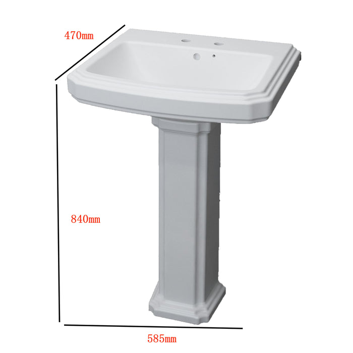 AICA Bathroom Traditional Pedestal Basin Sink  Full Floorstanding  - 2 Tap Hole