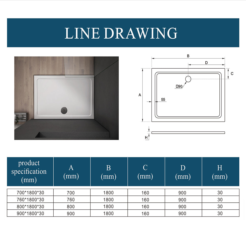 1000x1000mm Shower Enclosure Base White Stone Shower Tray – Aica Bathrooms