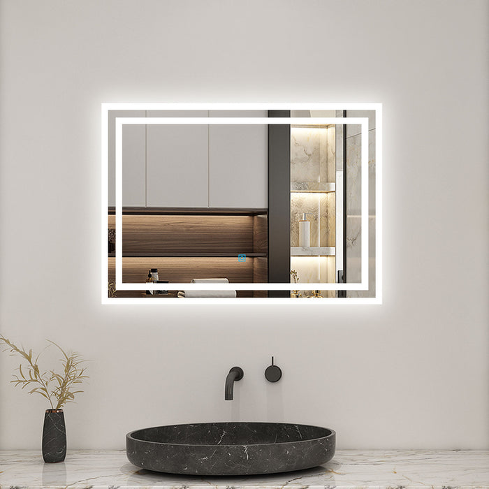 AICA Bathrooms Backlit Illuminated Bathroom Mirror with Shaver Socket, Energy-Saving LED Smart Mirror, 3 Colors Dimmable Wall Mounted Bathroom Vanity Mirror with LED Lights and Demister Pad