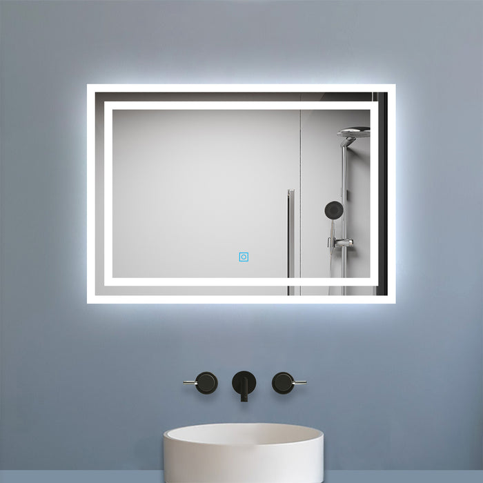 AICA Bathrooms Backlit Illuminated Bathroom Mirror with Shaver Socket, Energy-Saving LED Smart Mirror, 3 Colors Dimmable Wall Mounted Bathroom Vanity Mirror with LED Lights and Demister Pad