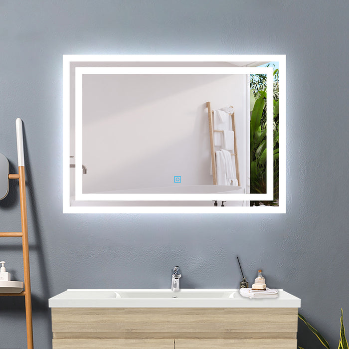 AICA Bathrooms Backlit Illuminated Bathroom Mirror with Shaver Socket, Energy-Saving LED Smart Mirror, 3 Colors Dimmable Wall Mounted Bathroom Vanity Mirror with LED Lights and Demister Pad