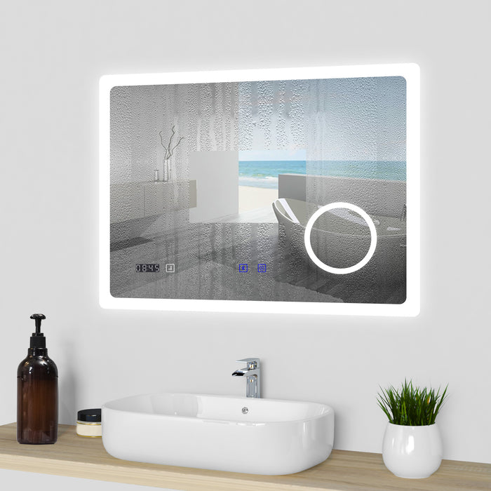 AICA Bathrooms LED Mirror Bluetooth Bathroom Mirror with LED Lights, Magnifying Bathroom Mirrors with Dimmable 3 Colors, Clock, Demister Pad,IlluminatedWall Mounted Vanity Mirror Horizontal/Vertical,Anti-fog