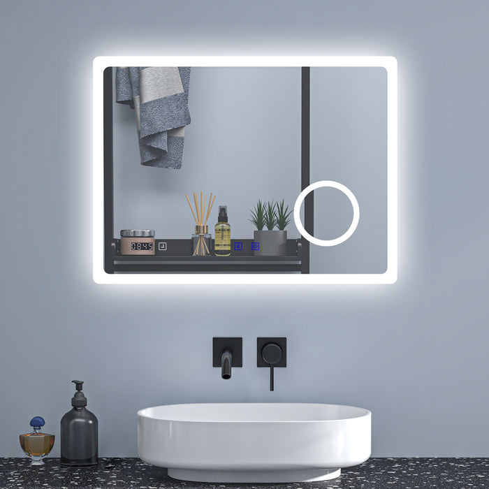 AICA Bathrooms LED Mirror Bluetooth Bathroom Mirror with LED Lights, Magnifying Bathroom Mirrors with Dimmable 3 Colors, Clock, Demister Pad,IlluminatedWall Mounted Vanity Mirror Horizontal/Vertical,Anti-fog