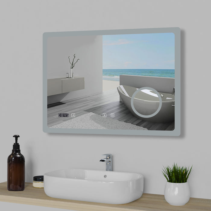 AICA Bathrooms LED Mirror Bluetooth Bathroom Mirror with LED Lights, Magnifying Bathroom Mirrors with Dimmable 3 Colors, Clock, Demister Pad,IlluminatedWall Mounted Vanity Mirror Horizontal/Vertical,Anti-fog