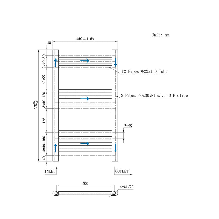 AICA Bathrooms Central Heating Towel Rail Straight Designer Ladder Chrome Radiator Warmer