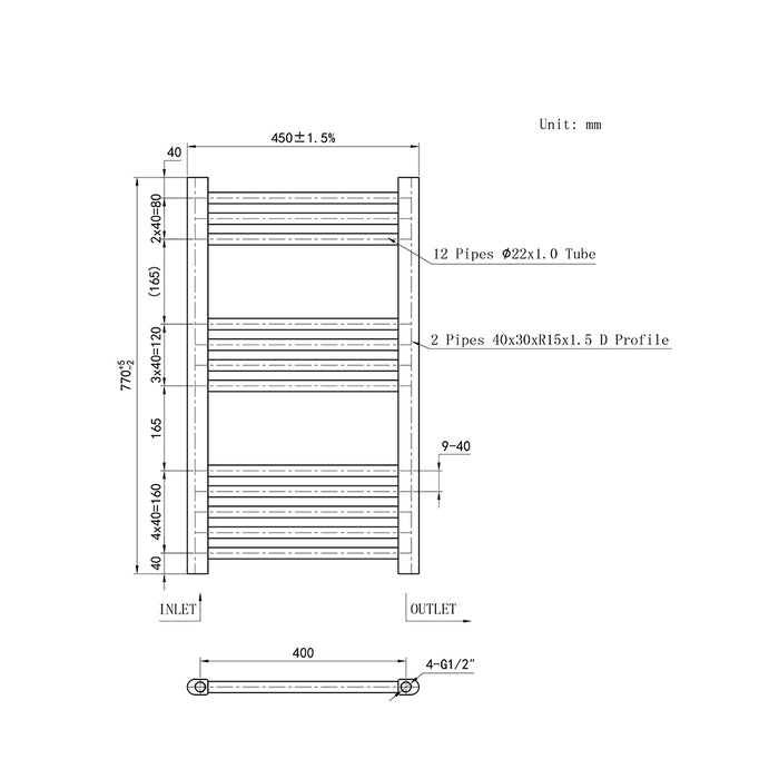 AICA Bathrooms Central Heating Towel Rail Straight Designer Ladder Chrome Radiator Warmer