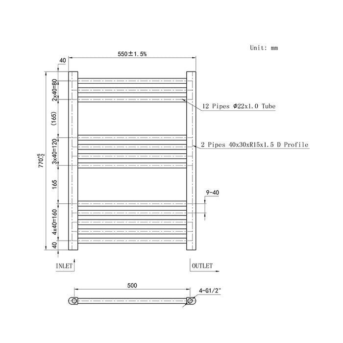 AICA Bathrooms Central Heating Towel Rail Straight Designer Ladder Chrome Radiator Warmer