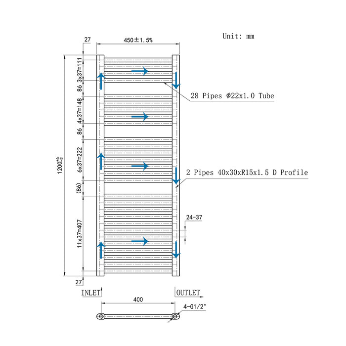 AICA White Central Heating Towel Rail Straight Designer Ladder Radiator Warmer