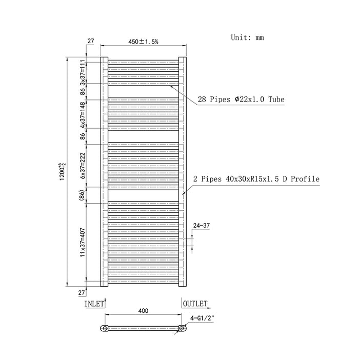 AICA Bathrooms Central Heating Towel Rail Straight Designer Ladder Chrome Radiator Warmer