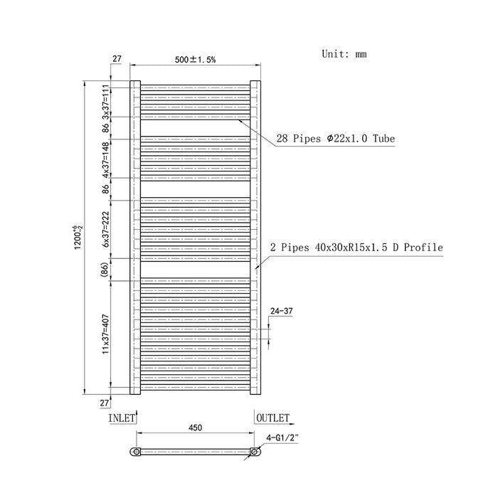 AICA Bathrooms Central Heating Towel Rail Straight Designer Ladder Chrome Radiator Warmer