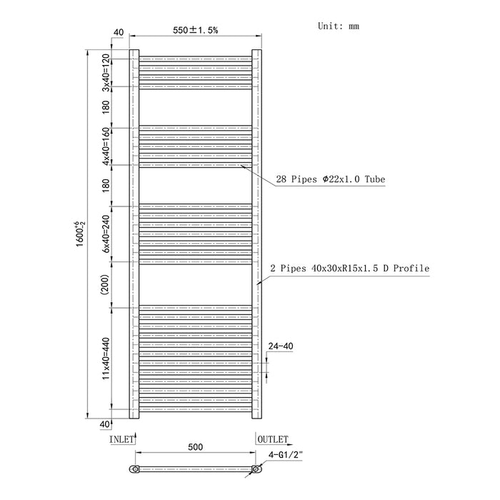 AICA Bathrooms Central Heating Towel Rail Straight Designer Ladder Chrome Radiator Warmer