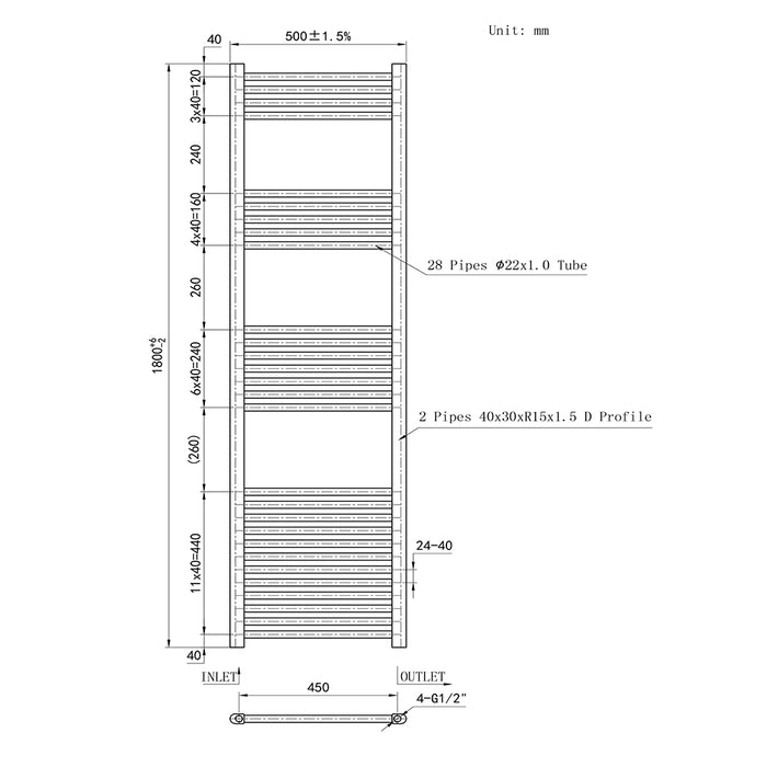 AICA Bathrooms Central Heating Towel Rail Straight Designer Ladder Chrome Radiator Warmer