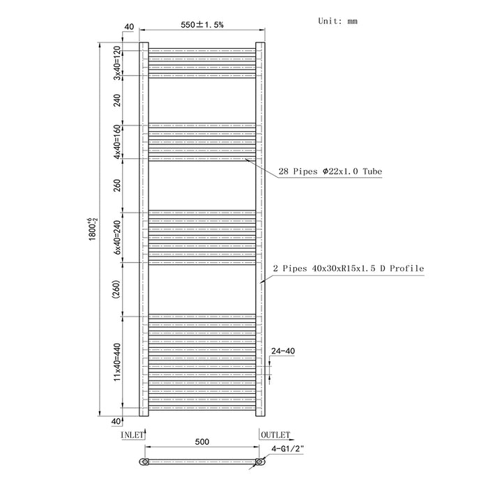 AICA Bathrooms Central Heating Towel Rail Straight Designer Ladder Chrome Radiator Warmer