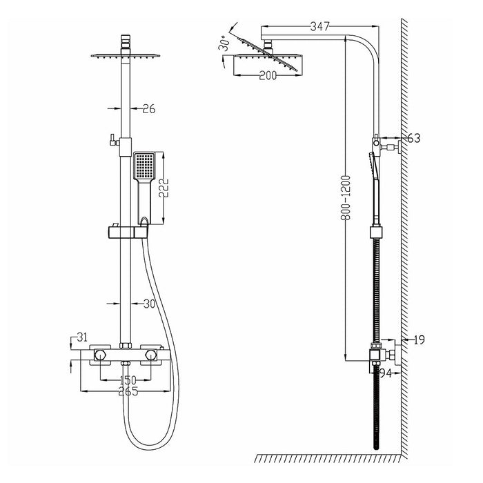 AICA Thermostatic Exposed Shower Mixer Bathroom Square Bar Chrome Set