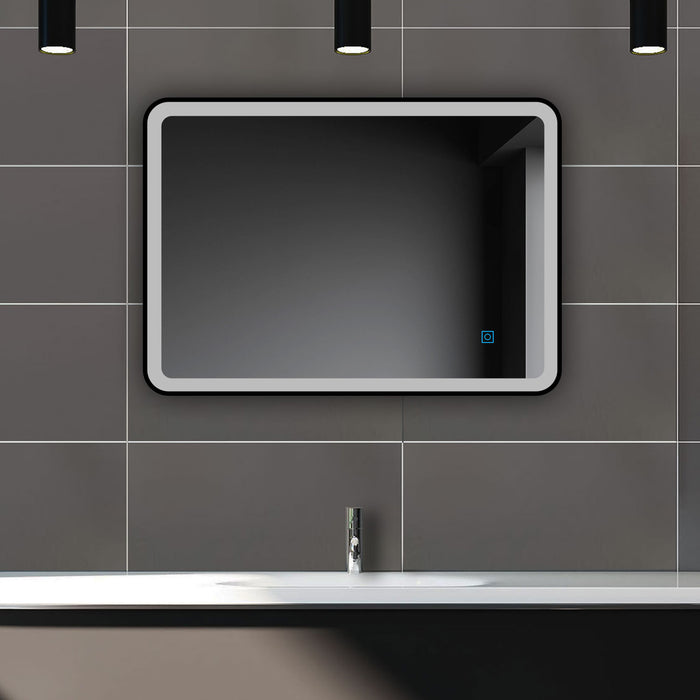 AICA Bathrooms Bathroom Mirror Black Frame with LED Lights ,with 3 Color Dimmable, Demister Pad Anti-fog, Illuminated Wall Mounted Smart Modern Bathroom Vanity Mirror Rectangle