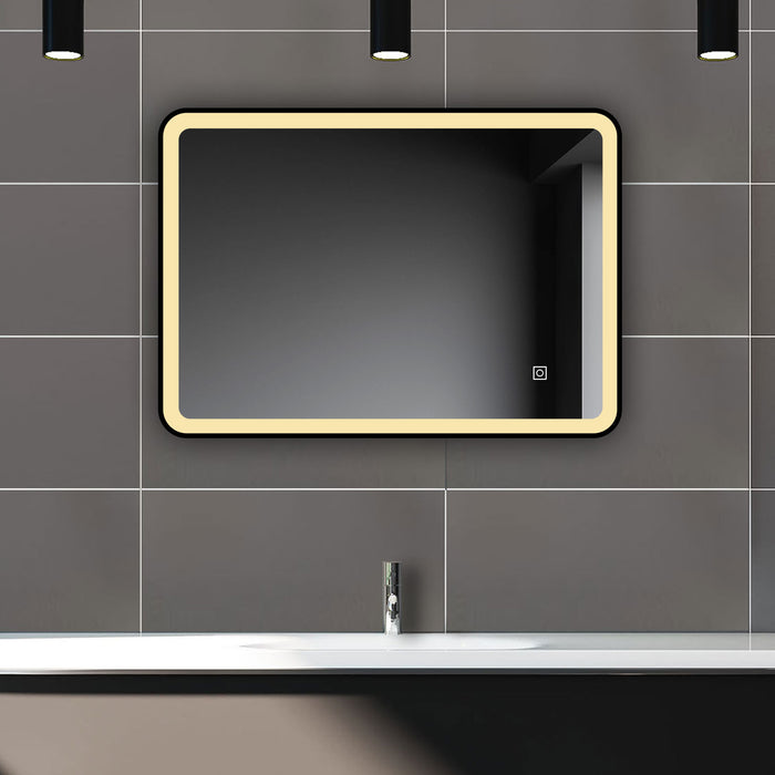 AICA Bathrooms Bathroom Mirror Black Frame with LED Lights ,with 3 Color Dimmable, Demister Pad Anti-fog, Illuminated Wall Mounted Smart Modern Bathroom Vanity Mirror Rectangle