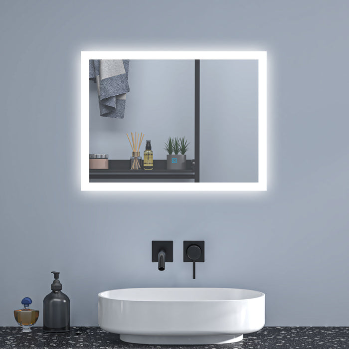 AICA Backlit Bathroom Mirrors with Shaver Socket 3 Light Modes Dimmable ,Illuminated Wall Mounted LED Bathroom Vanity Mirror, Wall Switch/Touch Switch Smart LED Mirrors, Demister Fogless