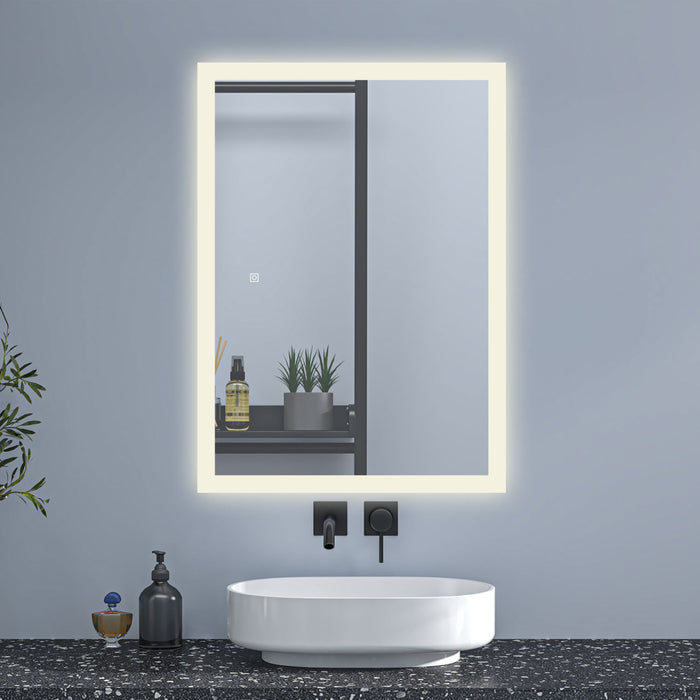 AICA Backlit Bathroom Mirrors with Shaver Socket 3 Light Modes Dimmable ,Illuminated Wall Mounted LED Bathroom Vanity Mirror, Wall Switch/Touch Switch Smart LED Mirrors, Demister Fogless