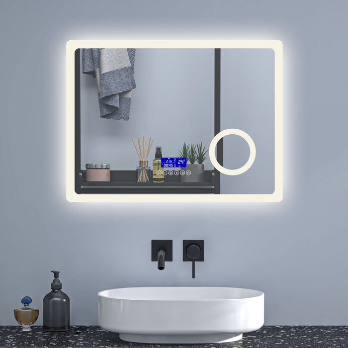 AICA Bathrooms Bluetooth Speaker Anti Fog 3x Magnifying 6000K Cool White Light + 2700K Warm Lights LED Bathroom Mirrors