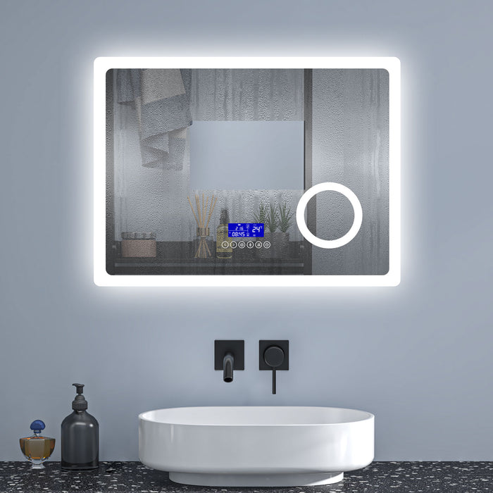 AICA Bathrooms Bluetooth Speaker Anti Fog 3x Magnifying 6000K Cool White Light + 2700K Warm Lights LED Bathroom Mirrors