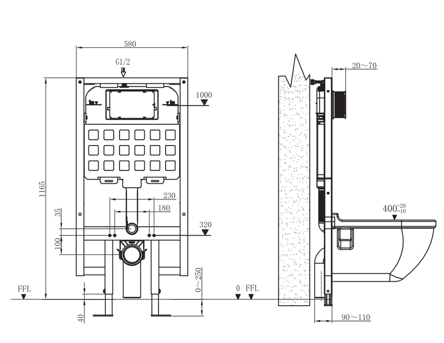 X-U-102-S Aica concealed toilet cistern frame set