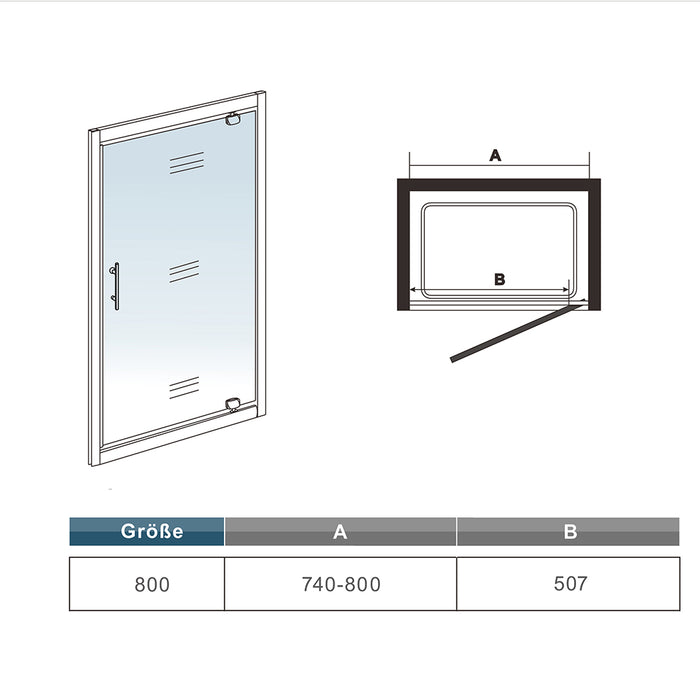 80/90/10cm Pivot Shower Black Enclosures Door Tempered glass