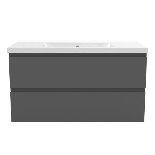 grey wall-hung vanity unit with basin