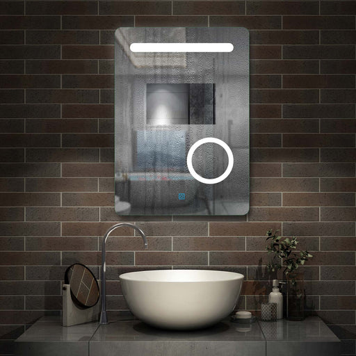 Anti-fog LED bathroom mirror with 3x magnifier