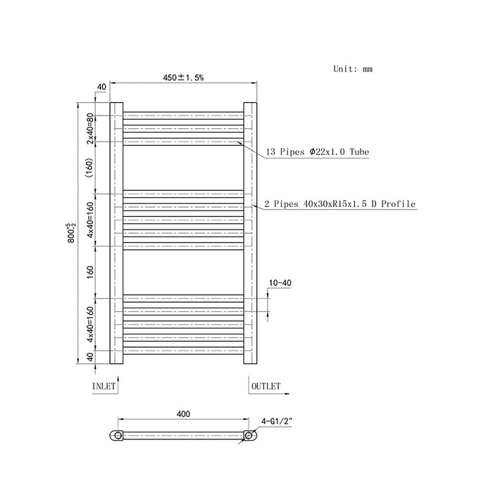 AICA Bathrooms White Central Heating Towel Rail Straight Designer Ladder Radiator Warmer