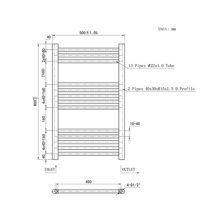 AICA Bathrooms White Central Heating Towel Rail Straight Designer Ladder Radiator Warmer