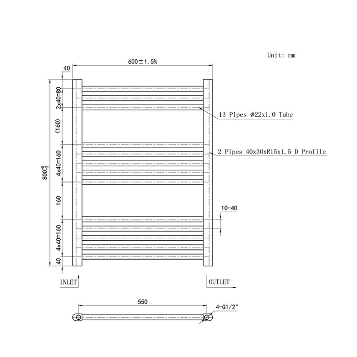 AICA Bathrooms White Central Heating Towel Rail Straight Designer Ladder Radiator Warmer