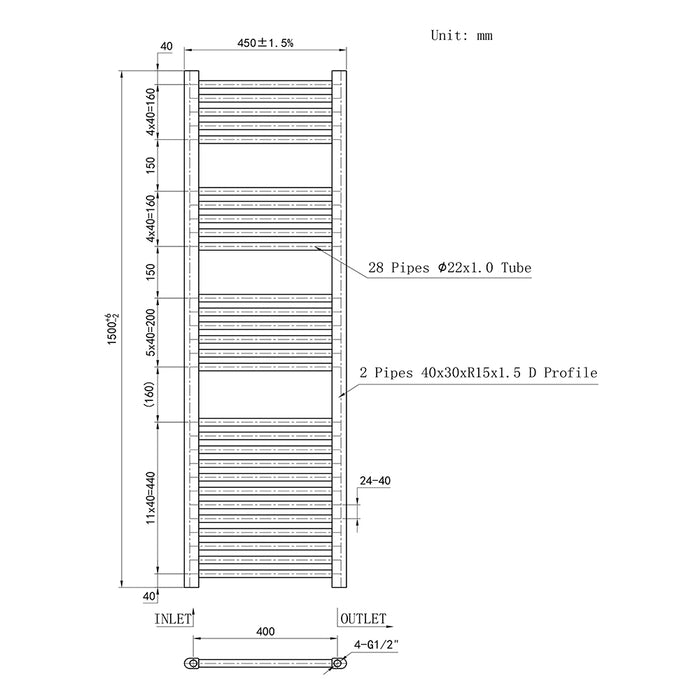 AICA Bathrooms White Central Heating Towel Rail Straight Designer Ladder Radiator Warmer