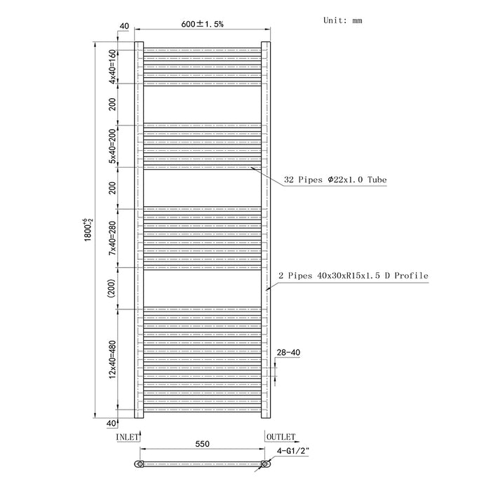 AICA Bathrooms White Central Heating Towel Rail Straight Designer Ladder Radiator Warmer