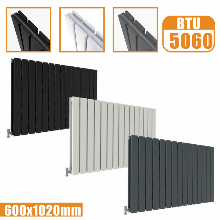 Designer Radiator Horizontal White Grey Flat Panel 600x1020MM Rads Double Panel AICA