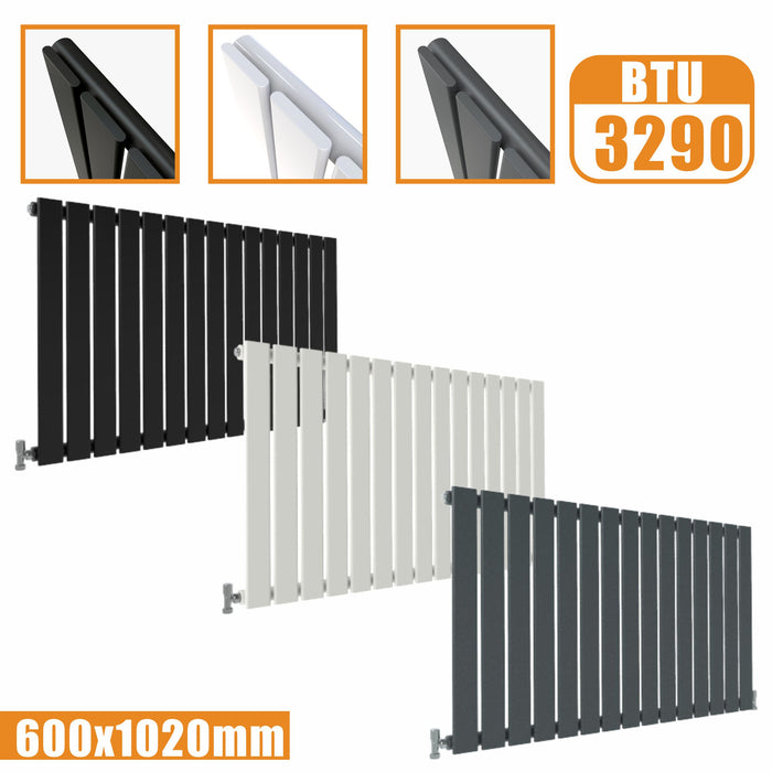 Designer Radiator Horizontal White Grey Flat Panel 600x1020MM Rads Single Panel AICA