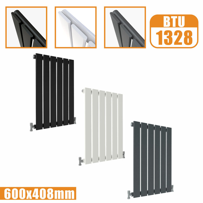 Designer Radiator Horizontal White Grey Flat Panel 600x408MM Rads Single Panel AICA