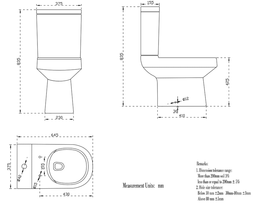 AICA Bathroom Rimless Close Coupled Toilet White Soft Close Seat Dual Flush Modern WC