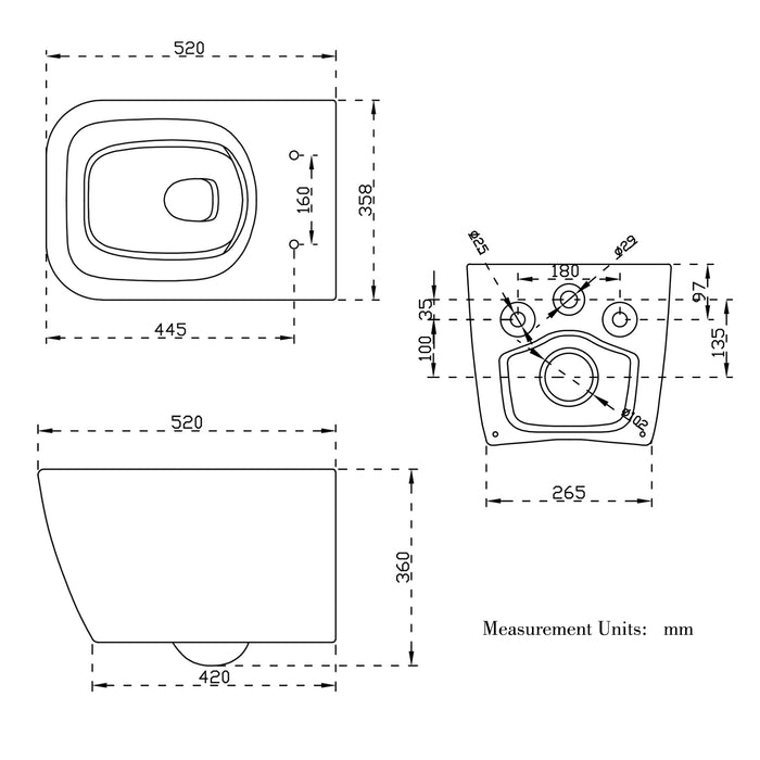 AICA Bathroom Rimless Wall Hung Toilet UF Soft Close Seat Square WC Pan Modern