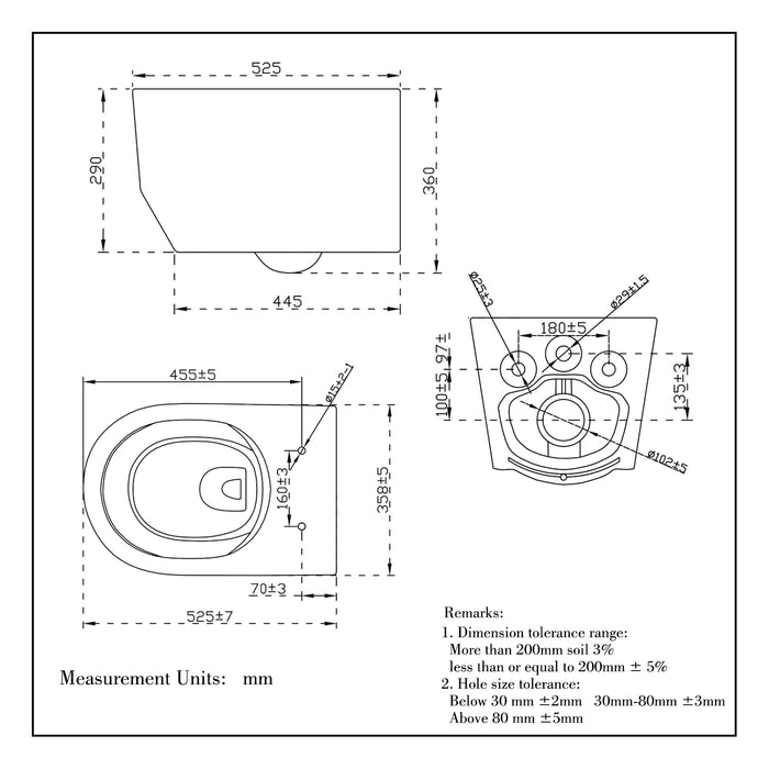 AICA Bathroom Wall Hung Rimless Toilet Pan Soft Close Seat (UF) WC