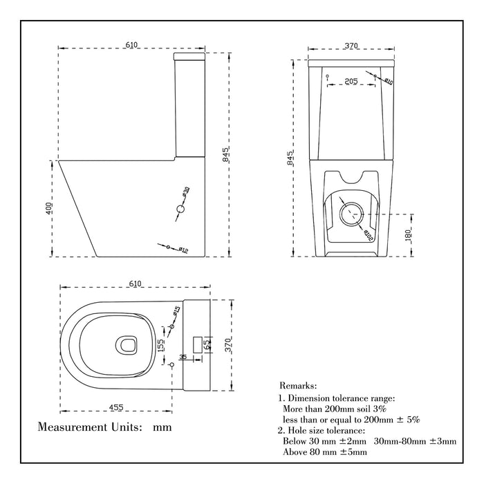 AICA Bathroom Rimless Close Coupled Toilet Soft Close Seat WC White  Round