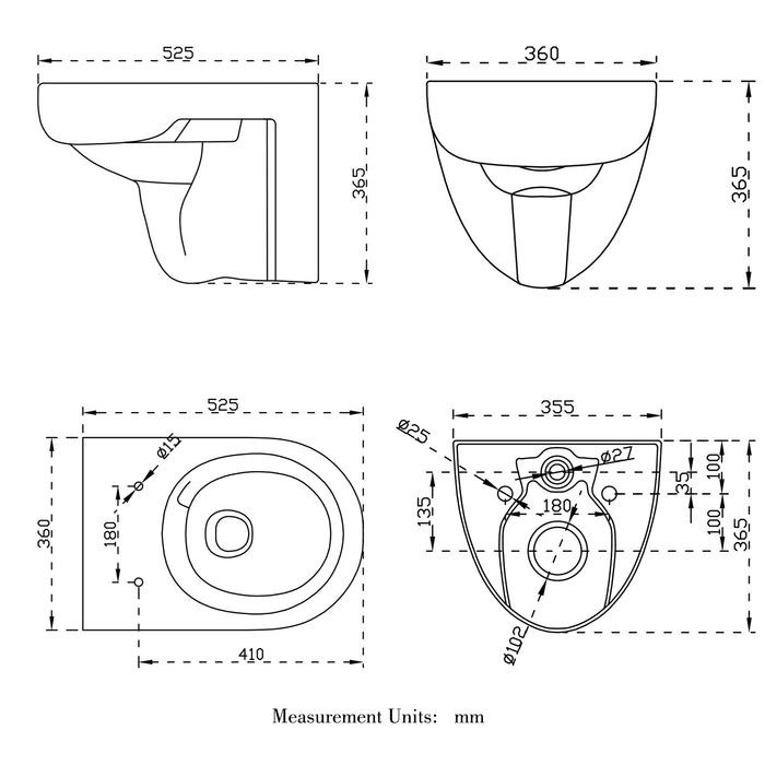 AICA Bathrooms Wall HungToilet Modern Pan Cloakroom UF Soft Close Seat Round